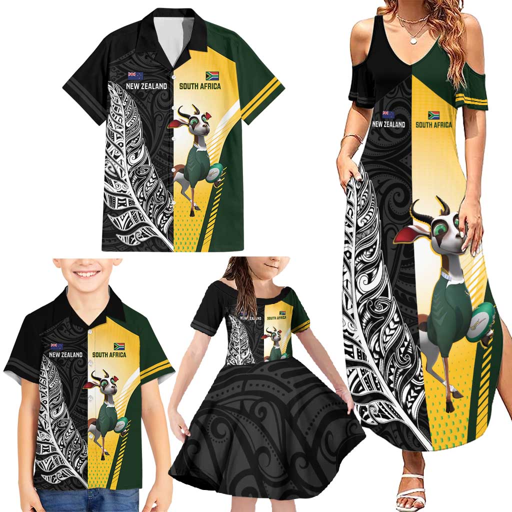 New Zealand and South Africa Rugby Custom Family Matching Summer Maxi Dress and Hawaiian Shirt Maori Silver Fern Springbok Together - Vibe Hoodie