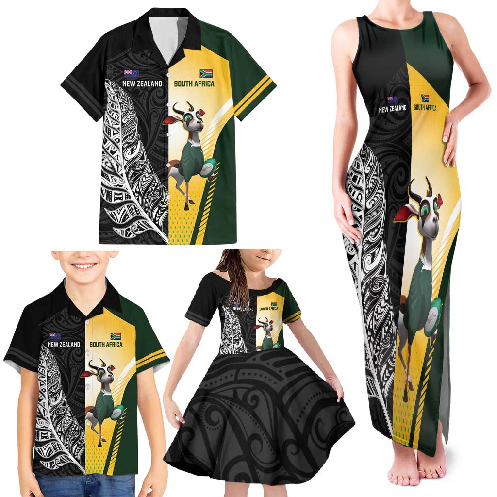 New Zealand and South Africa Rugby Custom Family Matching Tank Maxi Dress and Hawaiian Shirt Maori Silver Fern Springbok Together - Vibe Hoodie