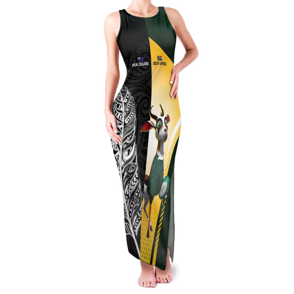New Zealand and South Africa Rugby Custom Family Matching Tank Maxi Dress and Hawaiian Shirt Maori Silver Fern Springbok Together - Vibe Hoodie