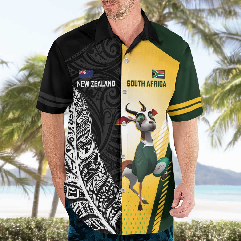 New Zealand and South Africa Rugby Custom Hawaiian Shirt Maori Silver Fern Springbok Together - Vibe Hoodie