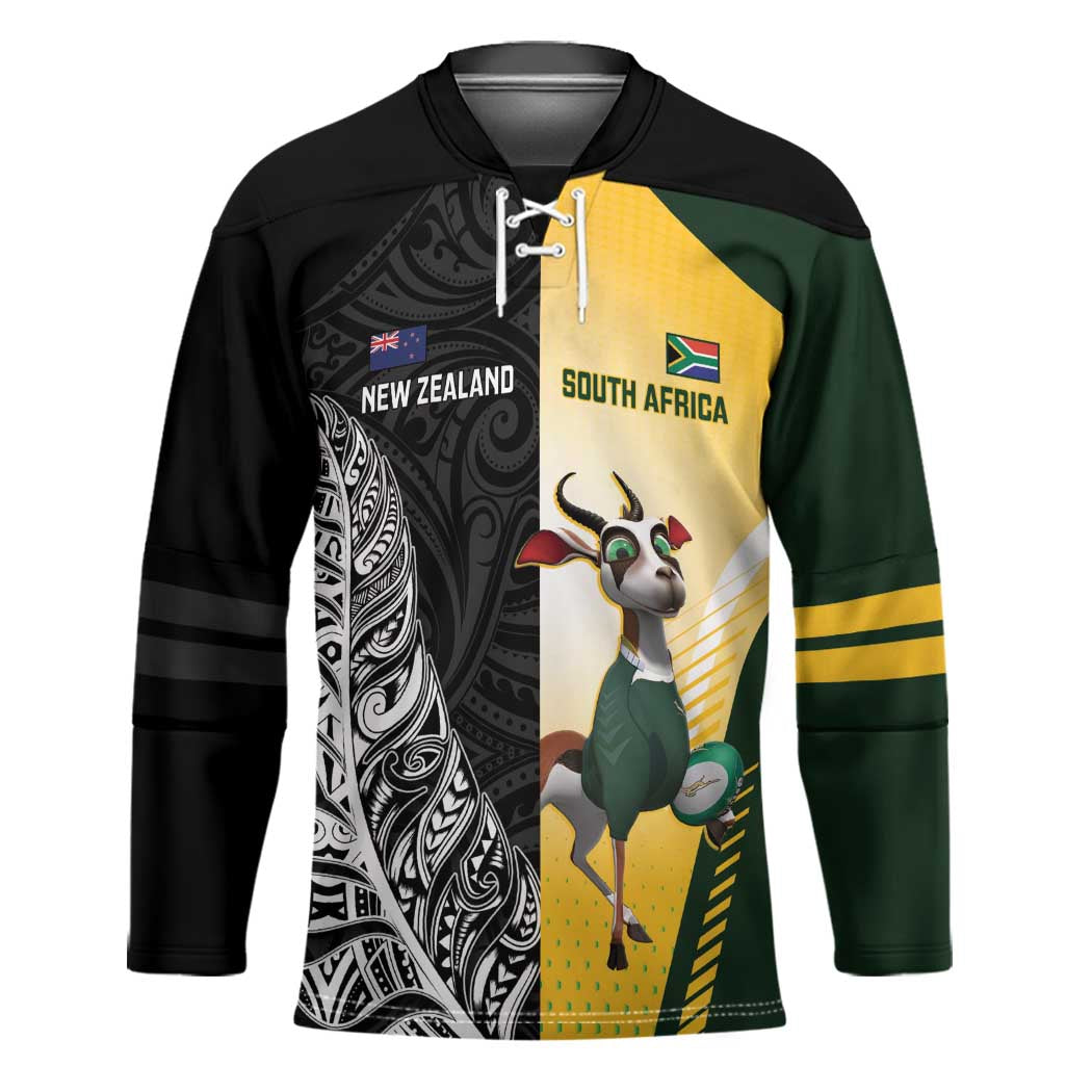 New Zealand and South Africa Rugby Custom Hockey Jersey Maori Silver Fern Springbok Together - Vibe Hoodie