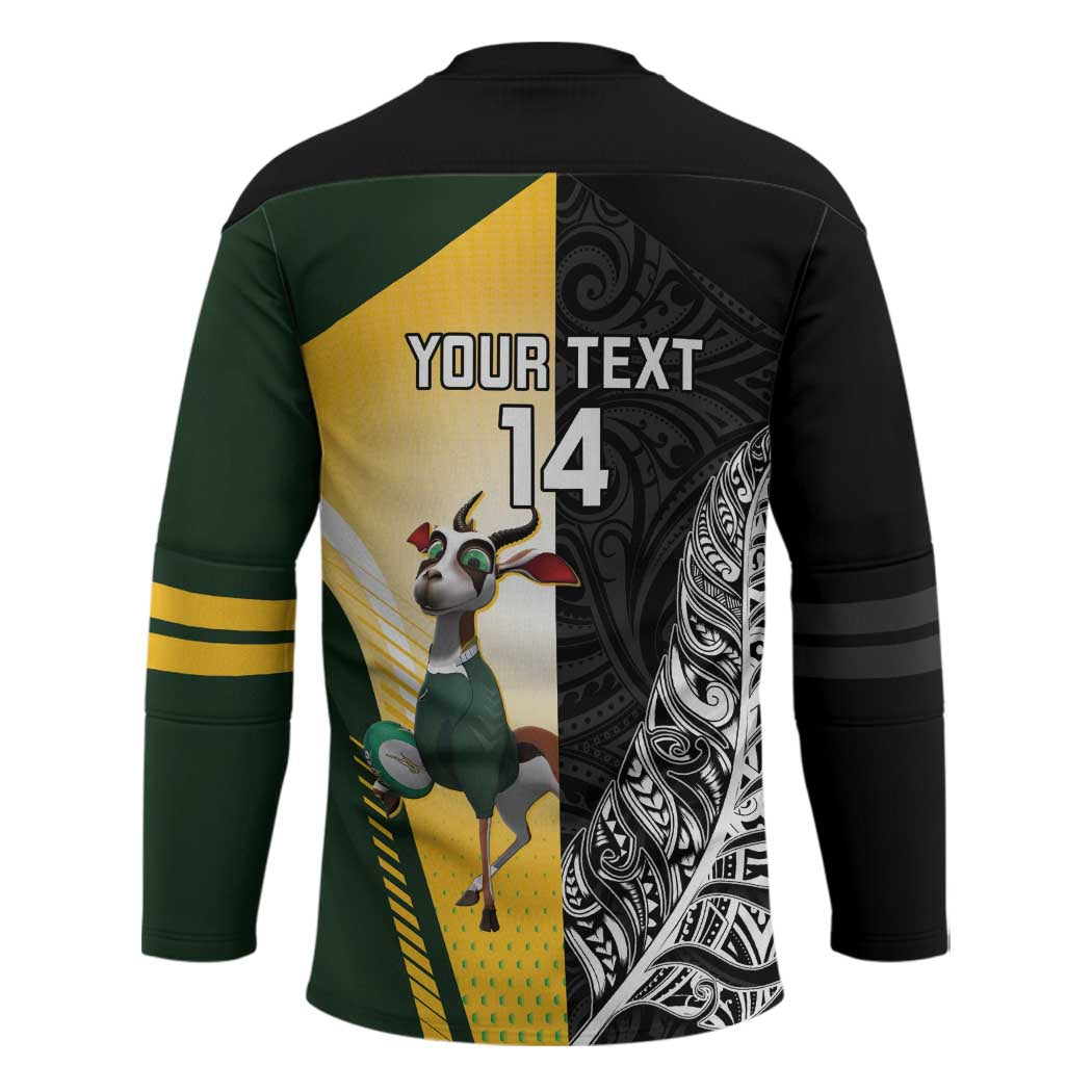 New Zealand and South Africa Rugby Custom Hockey Jersey Maori Silver Fern Springbok Together - Vibe Hoodie