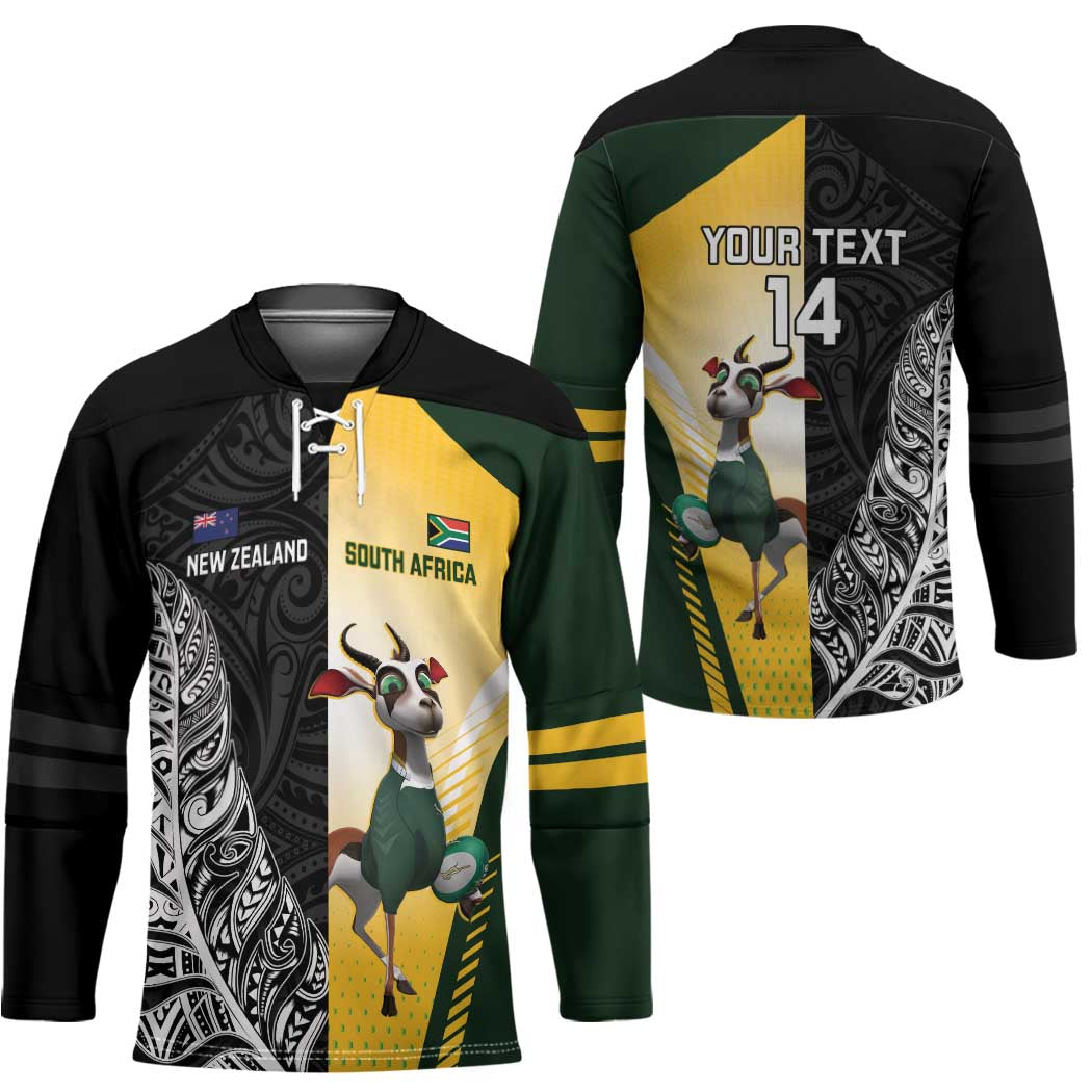 New Zealand and South Africa Rugby Custom Hockey Jersey Maori Silver Fern Springbok Together - Vibe Hoodie