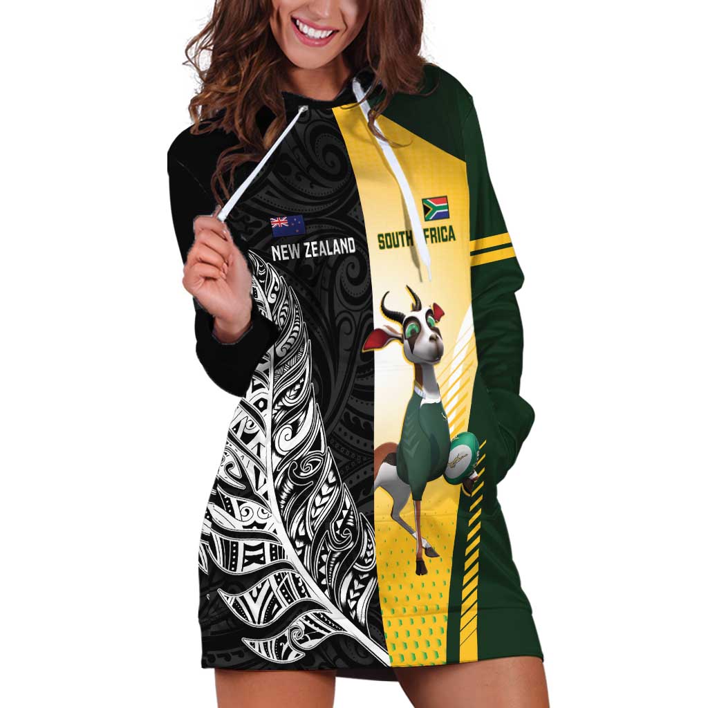 New Zealand and South Africa Rugby Custom Hoodie Dress Maori Silver Fern Springbok Together - Vibe Hoodie