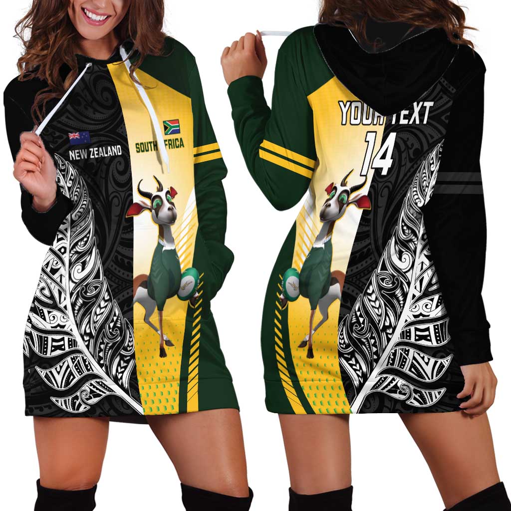 New Zealand and South Africa Rugby Custom Hoodie Dress Maori Silver Fern Springbok Together - Vibe Hoodie