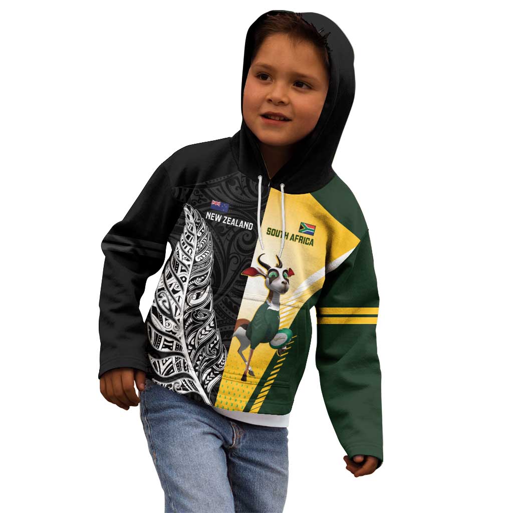 New Zealand and South Africa Rugby Custom Kid Hoodie Maori Silver Fern Springbok Together - Vibe Hoodie