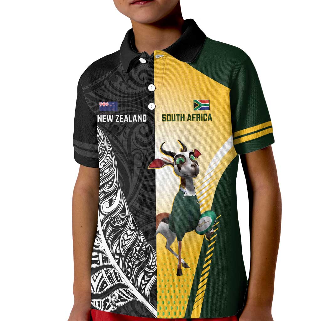 New Zealand and South Africa Rugby Custom Kid Polo Shirt Maori Silver Fern Springbok Together - Vibe Hoodie