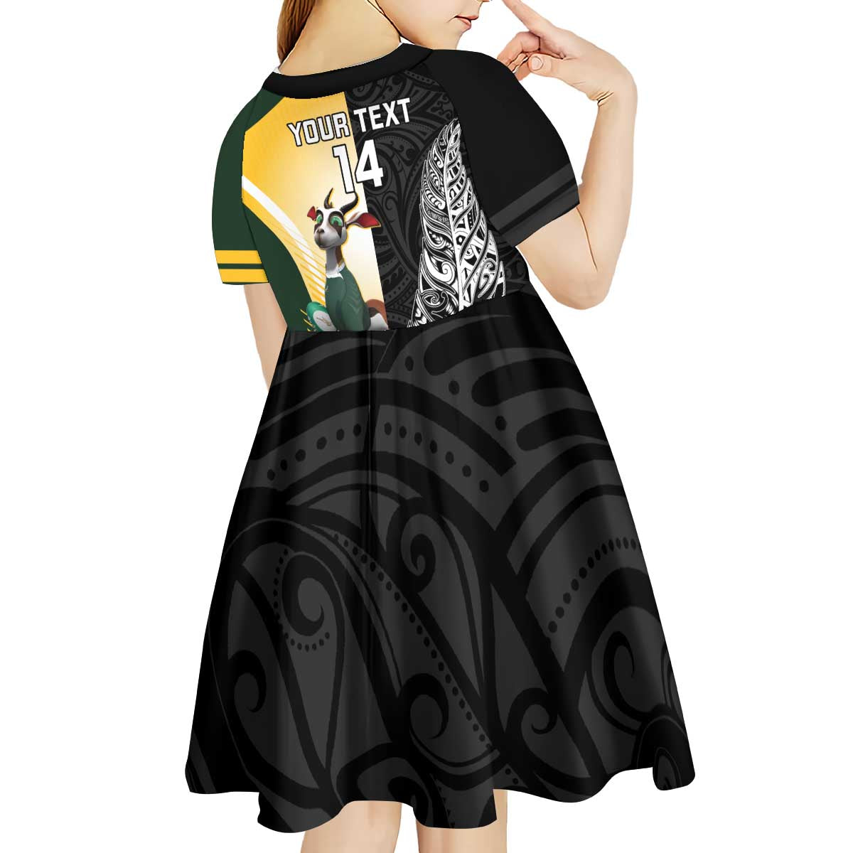 New Zealand and South Africa Rugby Custom Kid Short Sleeve Dress Maori Silver Fern Springbok Together - Vibe Hoodie