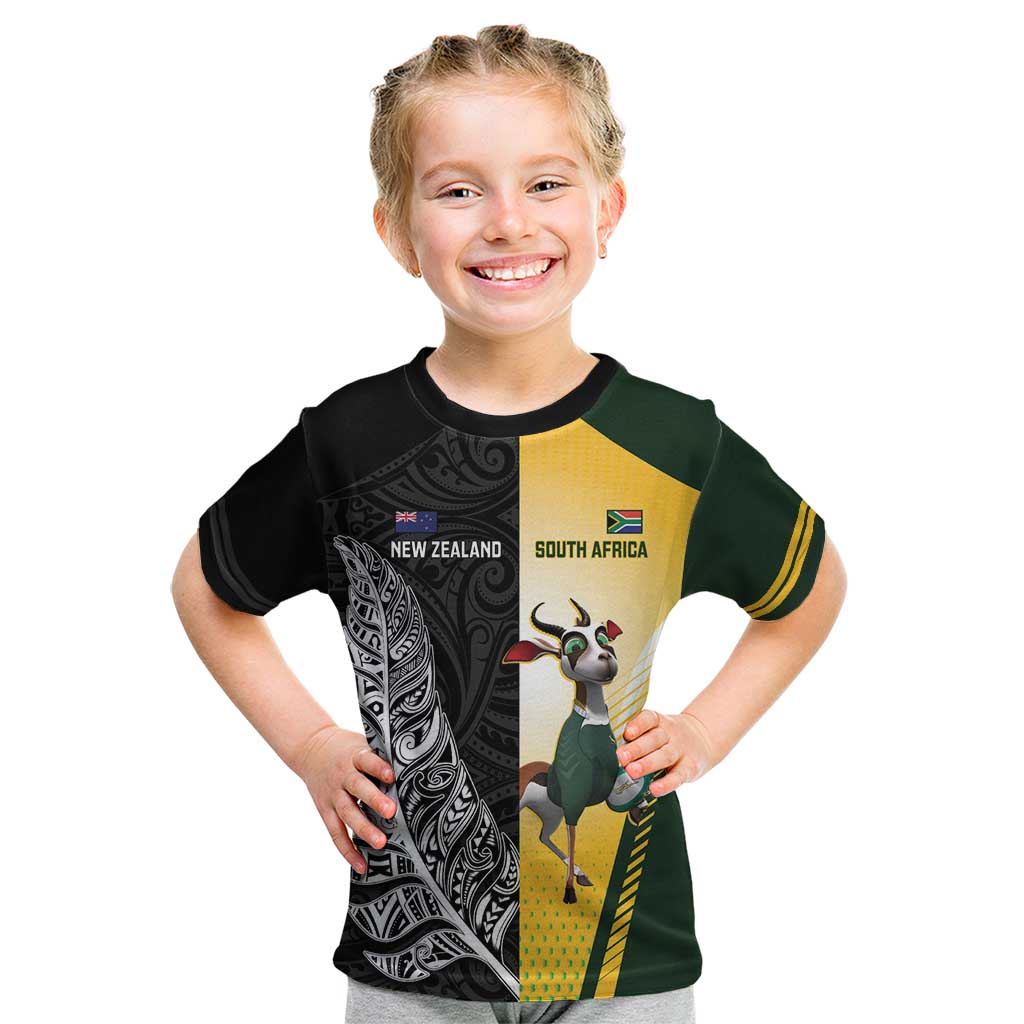 New Zealand and South Africa Rugby Custom Kid T Shirt Maori Silver Fern Springbok Together - Vibe Hoodie