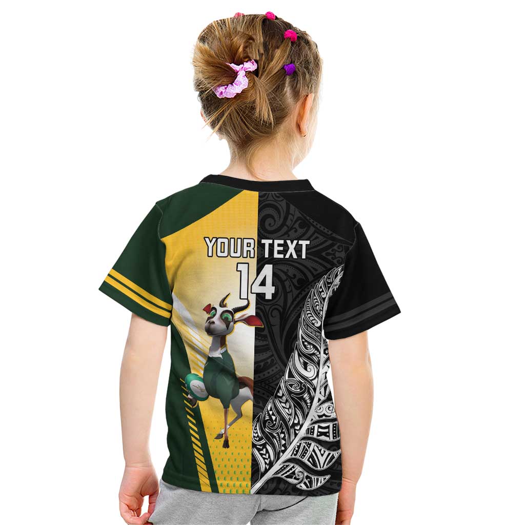 New Zealand and South Africa Rugby Custom Kid T Shirt Maori Silver Fern Springbok Together - Vibe Hoodie