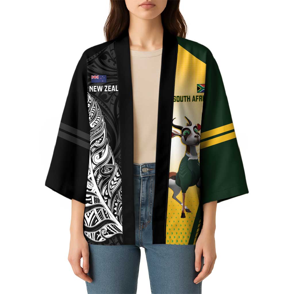 New Zealand and South Africa Rugby Custom Kimono Maori Silver Fern Springbok Together - Vibe Hoodie