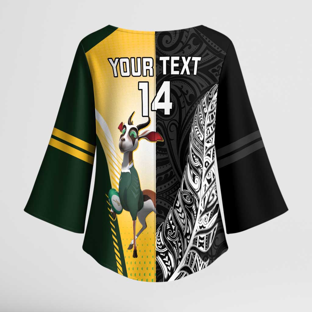 New Zealand and South Africa Rugby Custom Kimono Sleeve Blouse Maori Silver Fern Springbok Together - Vibe Hoodie