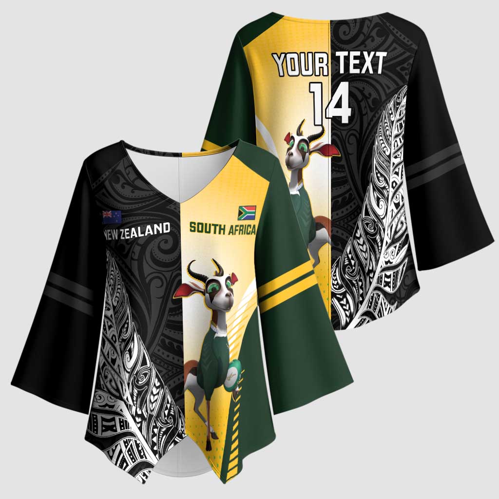New Zealand and South Africa Rugby Custom Kimono Sleeve Blouse Maori Silver Fern Springbok Together - Vibe Hoodie