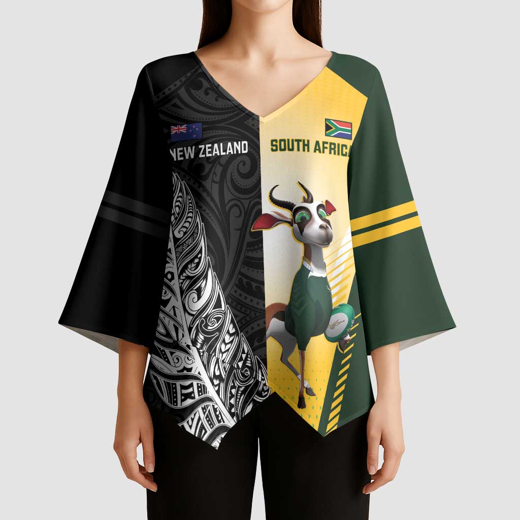 New Zealand and South Africa Rugby Custom Kimono Sleeve Blouse Maori Silver Fern Springbok Together - Vibe Hoodie