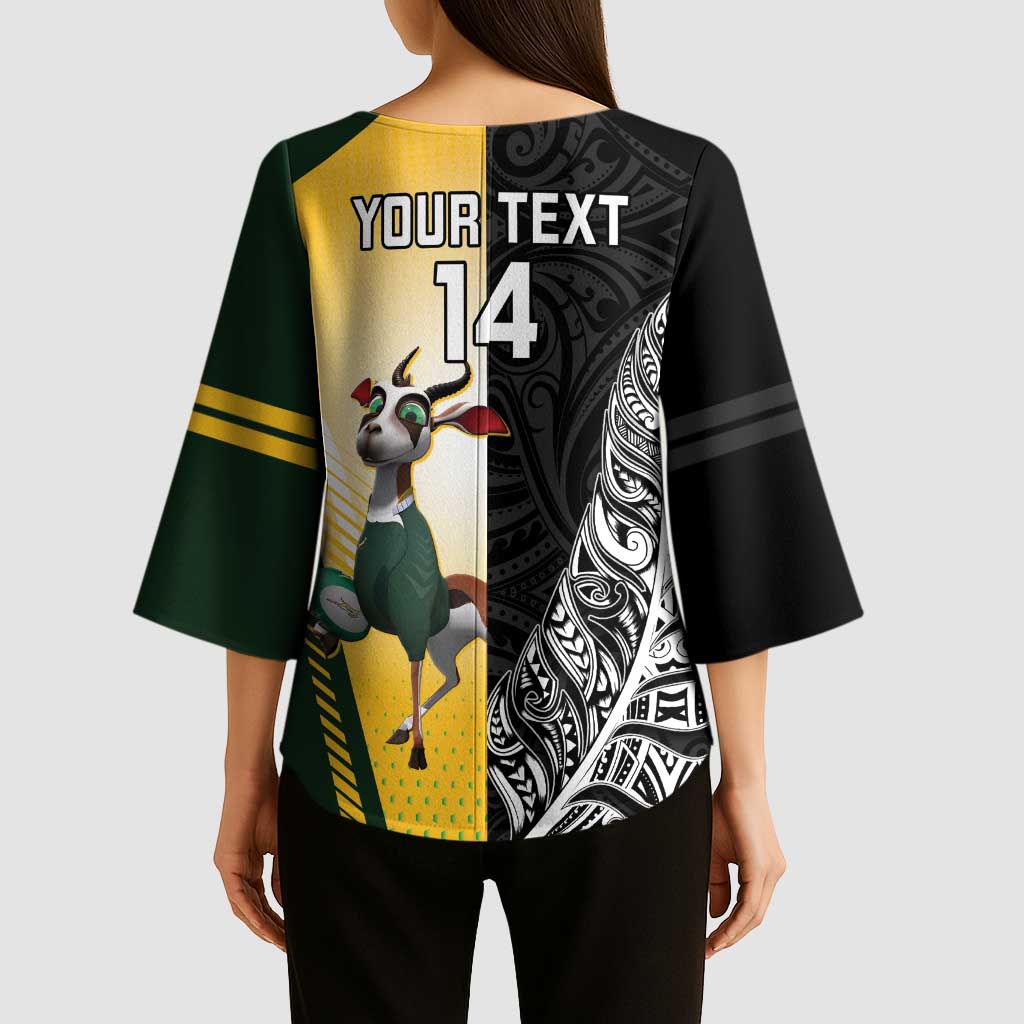 New Zealand and South Africa Rugby Custom Kimono Sleeve Blouse Maori Silver Fern Springbok Together - Vibe Hoodie