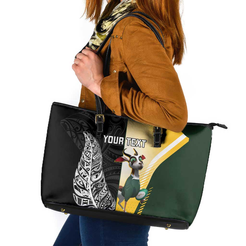 New Zealand and South Africa Rugby Custom Leather Tote Bag Maori Silver Fern Springbok Together - Vibe Hoodie