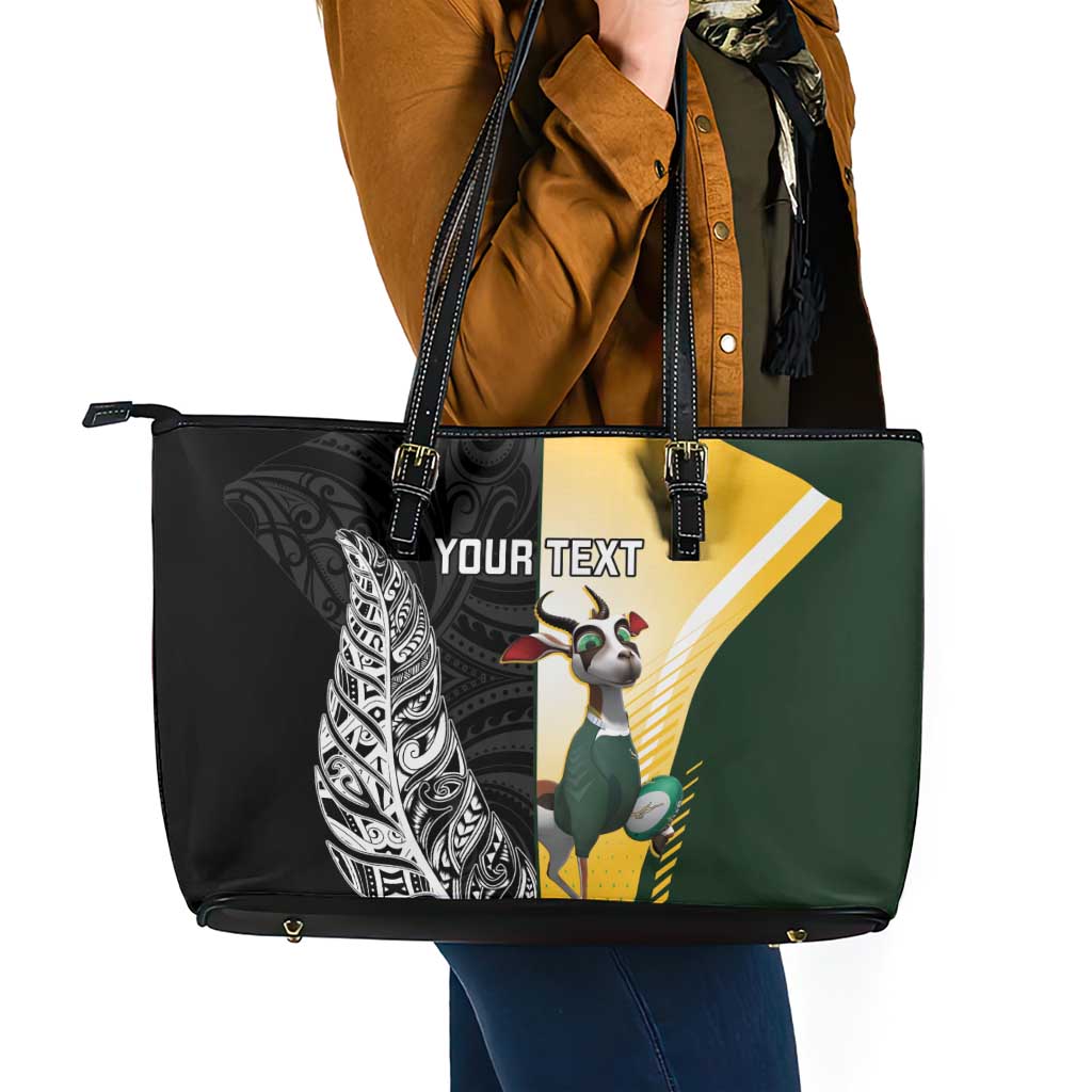 New Zealand and South Africa Rugby Custom Leather Tote Bag Maori Silver Fern Springbok Together - Vibe Hoodie