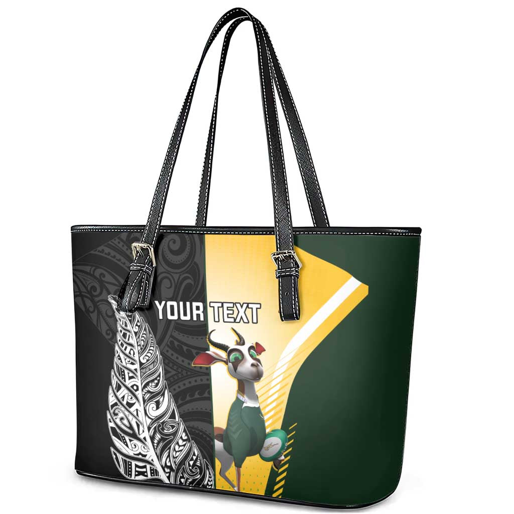 New Zealand and South Africa Rugby Custom Leather Tote Bag Maori Silver Fern Springbok Together - Vibe Hoodie