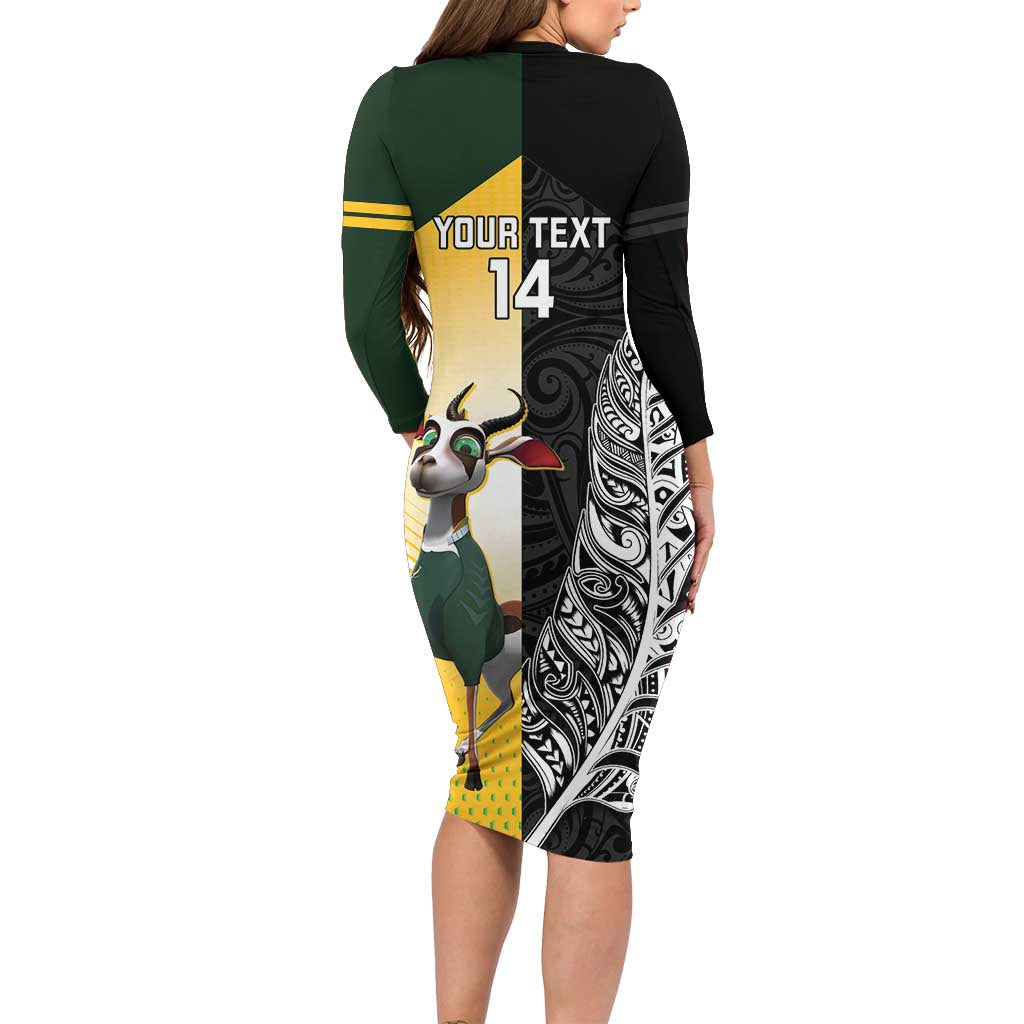 New Zealand and South Africa Rugby Custom Long Sleeve Bodycon Dress Maori Silver Fern Springbok Together - Vibe Hoodie