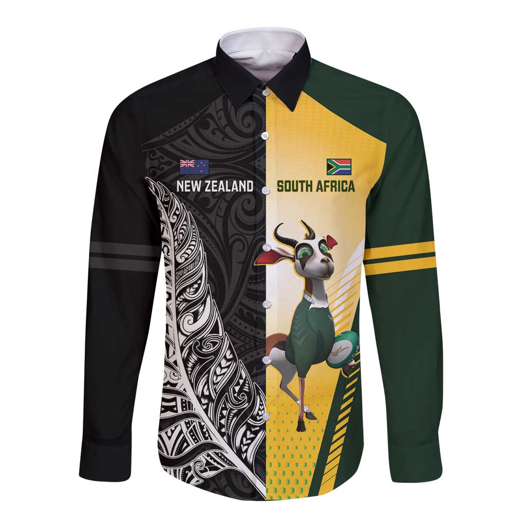 New Zealand and South Africa Rugby Custom Long Sleeve Button Shirt Maori Silver Fern Springbok Together - Vibe Hoodie