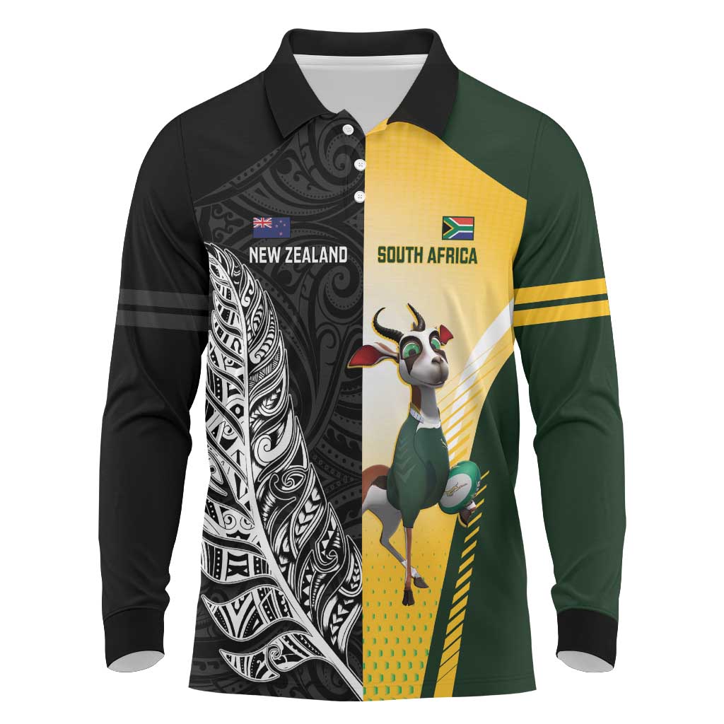 New Zealand and South Africa Rugby Custom Long Sleeve Polo Shirt Maori Silver Fern Springbok Together - Vibe Hoodie