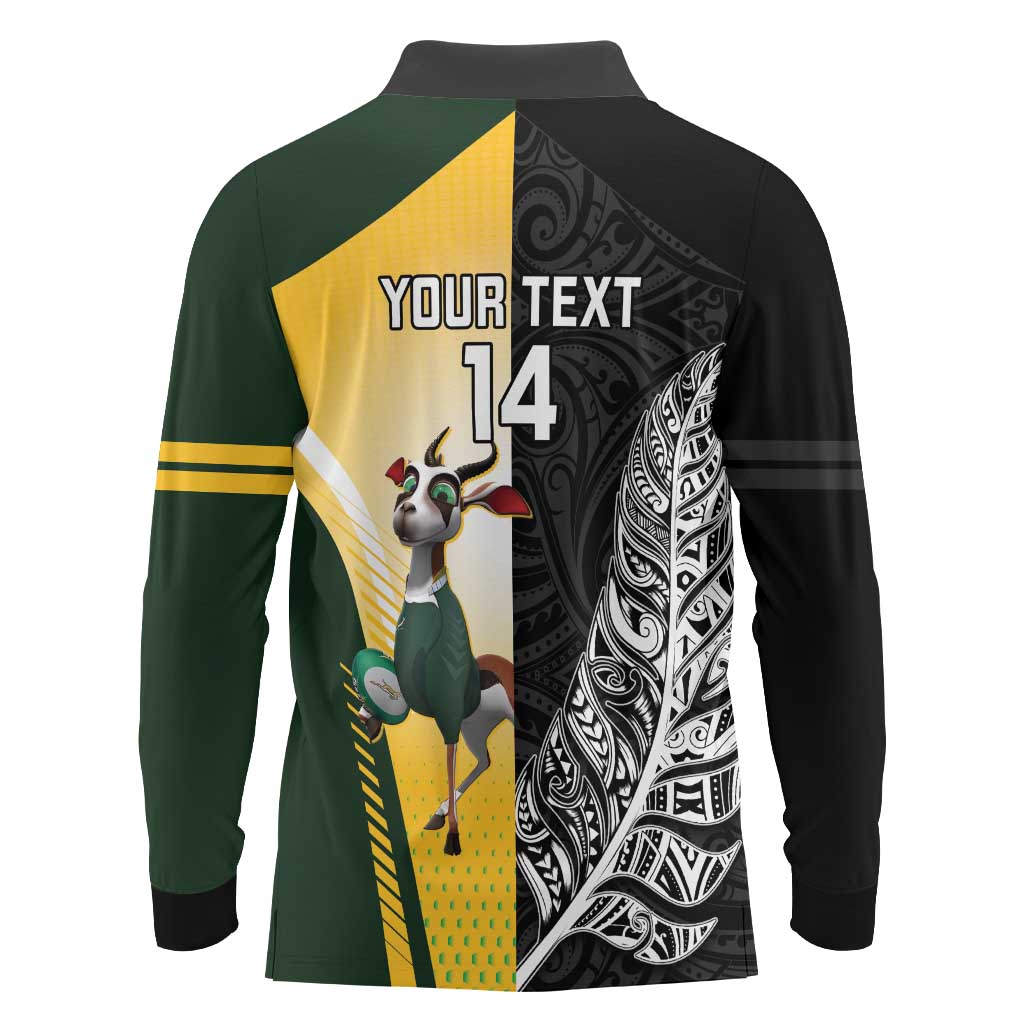 New Zealand and South Africa Rugby Custom Long Sleeve Polo Shirt Maori Silver Fern Springbok Together - Vibe Hoodie