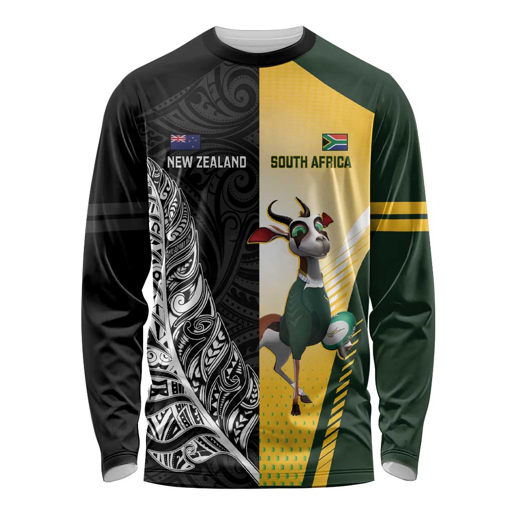 New Zealand and South Africa Rugby Custom Long Sleeve Shirt Maori Silver Fern Springbok Together - Vibe Hoodie