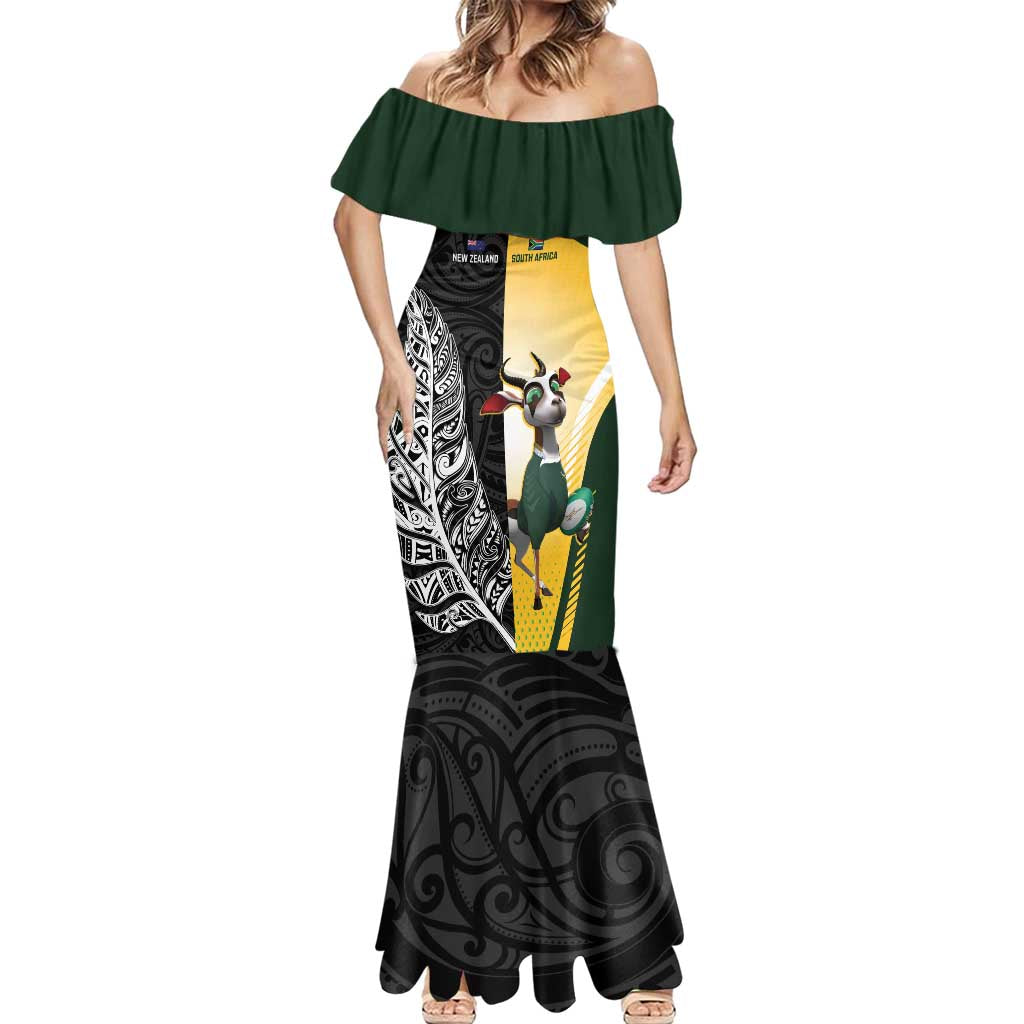 New Zealand and South Africa Rugby Custom Mermaid Dress Maori Silver Fern Springbok Together - Vibe Hoodie