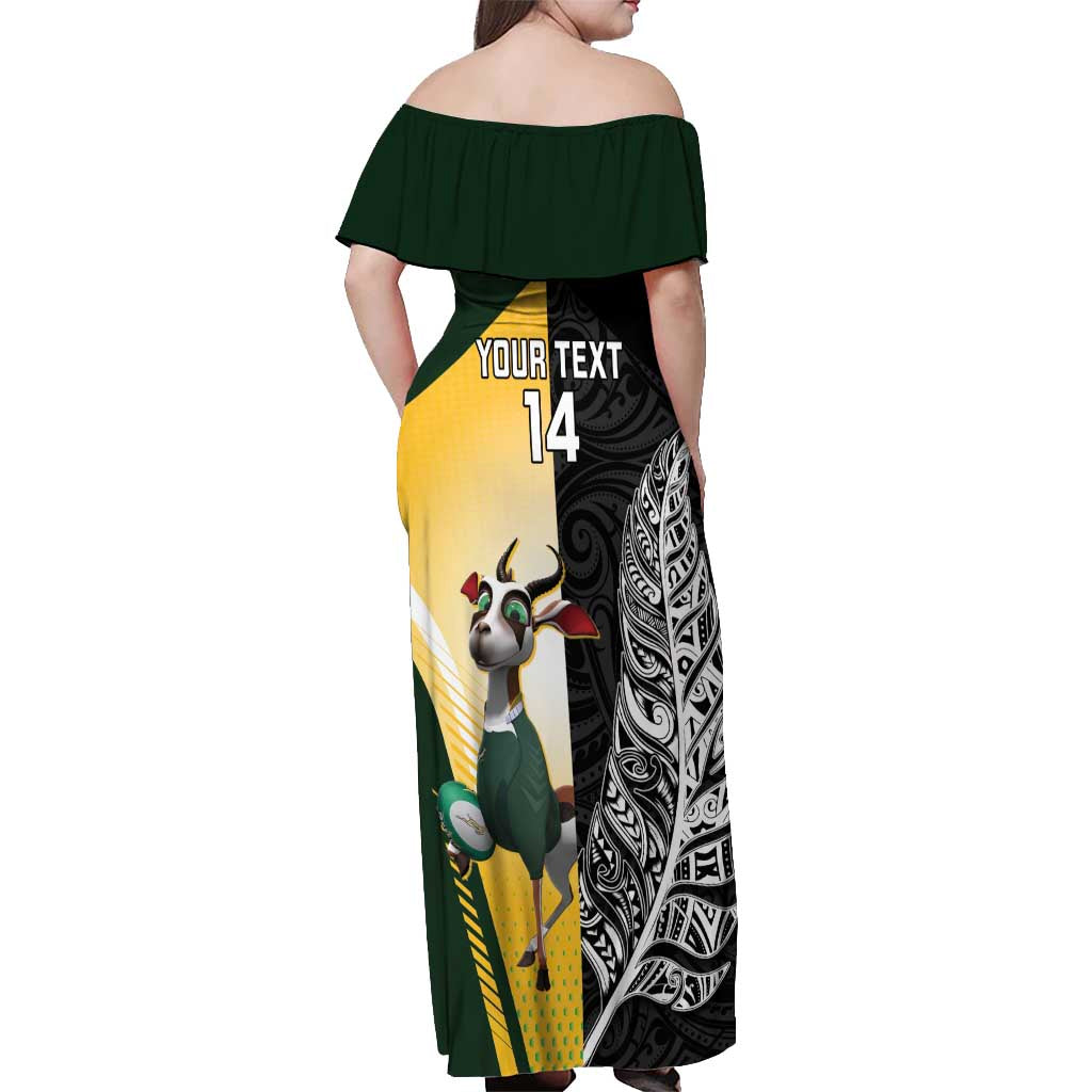 New Zealand and South Africa Rugby Custom Off Shoulder Maxi Dress Maori Silver Fern Springbok Together - Vibe Hoodie