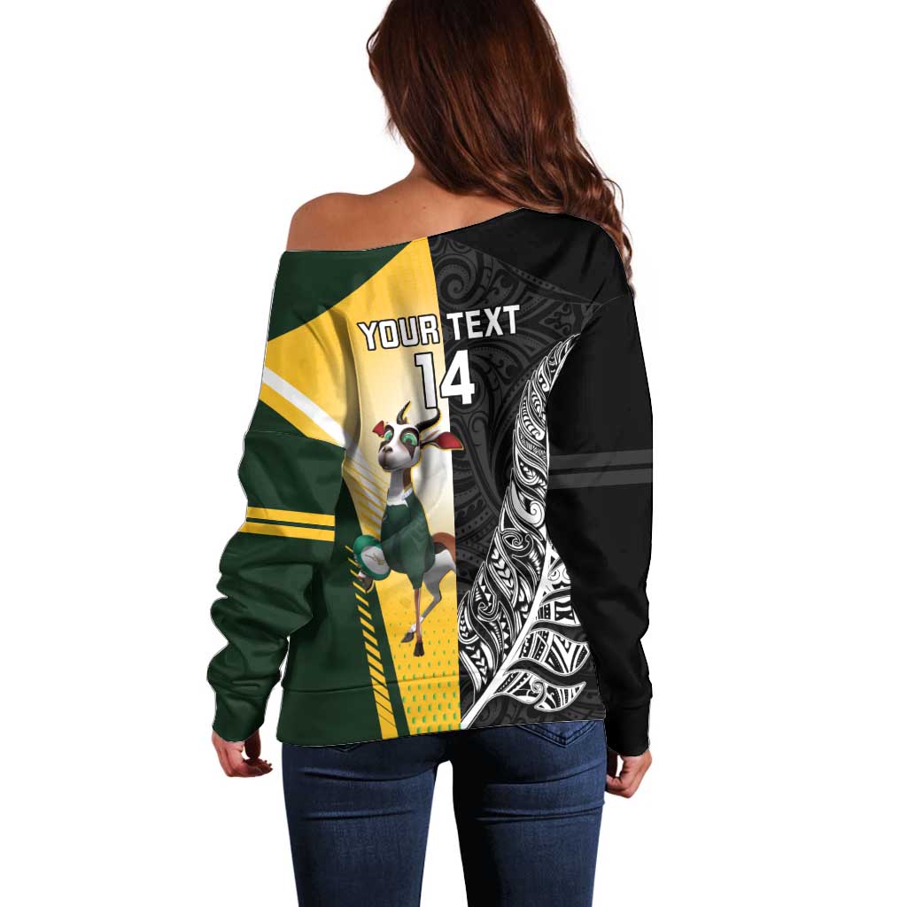 New Zealand and South Africa Rugby Custom Off Shoulder Sweater Maori Silver Fern Springbok Together - Vibe Hoodie