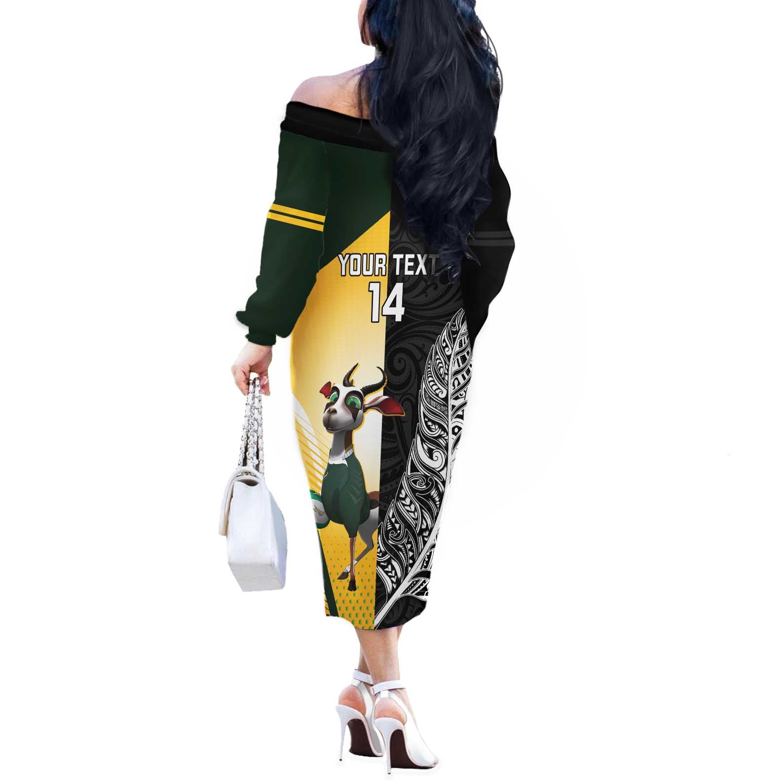 New Zealand and South Africa Rugby Custom Off The Shoulder Long Sleeve Dress Maori Silver Fern Springbok Together - Vibe Hoodie