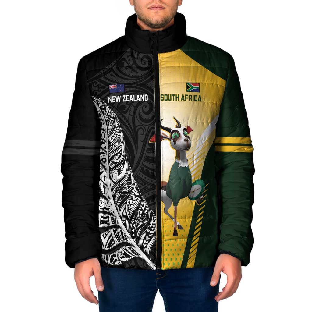 New Zealand and South Africa Rugby Custom Padded Jacket Maori Silver Fern Springbok Together - Vibe Hoodie