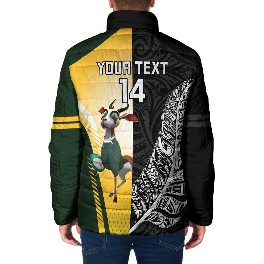 New Zealand and South Africa Rugby Custom Padded Jacket Maori Silver Fern Springbok Together - Vibe Hoodie