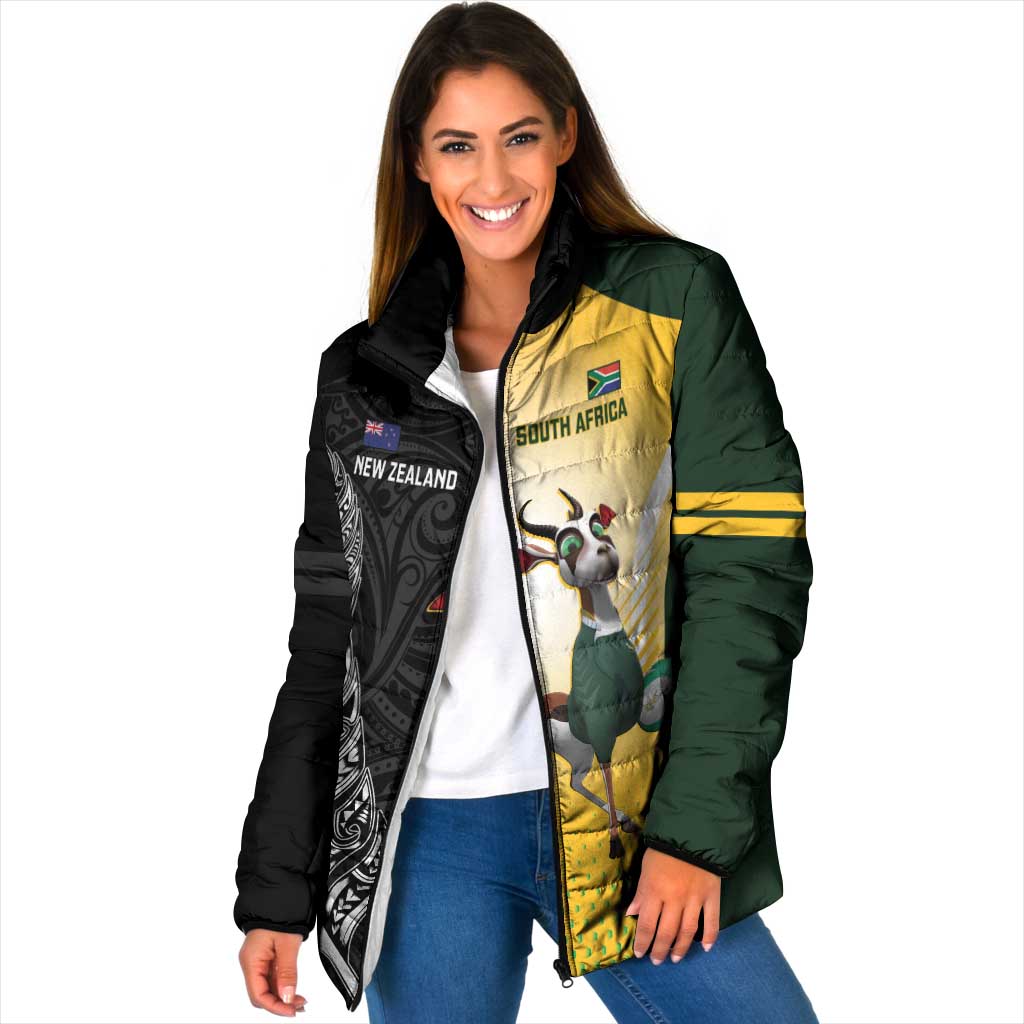 New Zealand and South Africa Rugby Custom Padded Jacket Maori Silver Fern Springbok Together - Vibe Hoodie