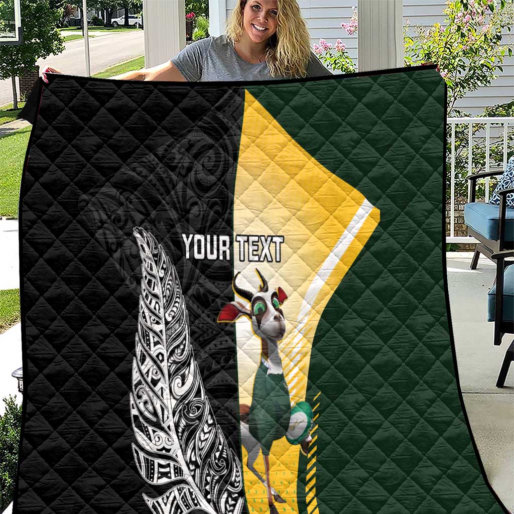 New Zealand and South Africa Rugby Custom Quilt Maori Silver Fern Springbok Together - Vibe Hoodie