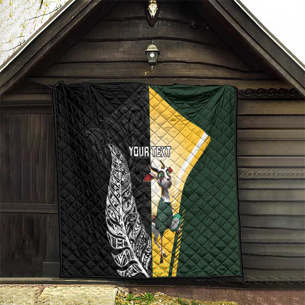 New Zealand and South Africa Rugby Custom Quilt Maori Silver Fern Springbok Together - Vibe Hoodie