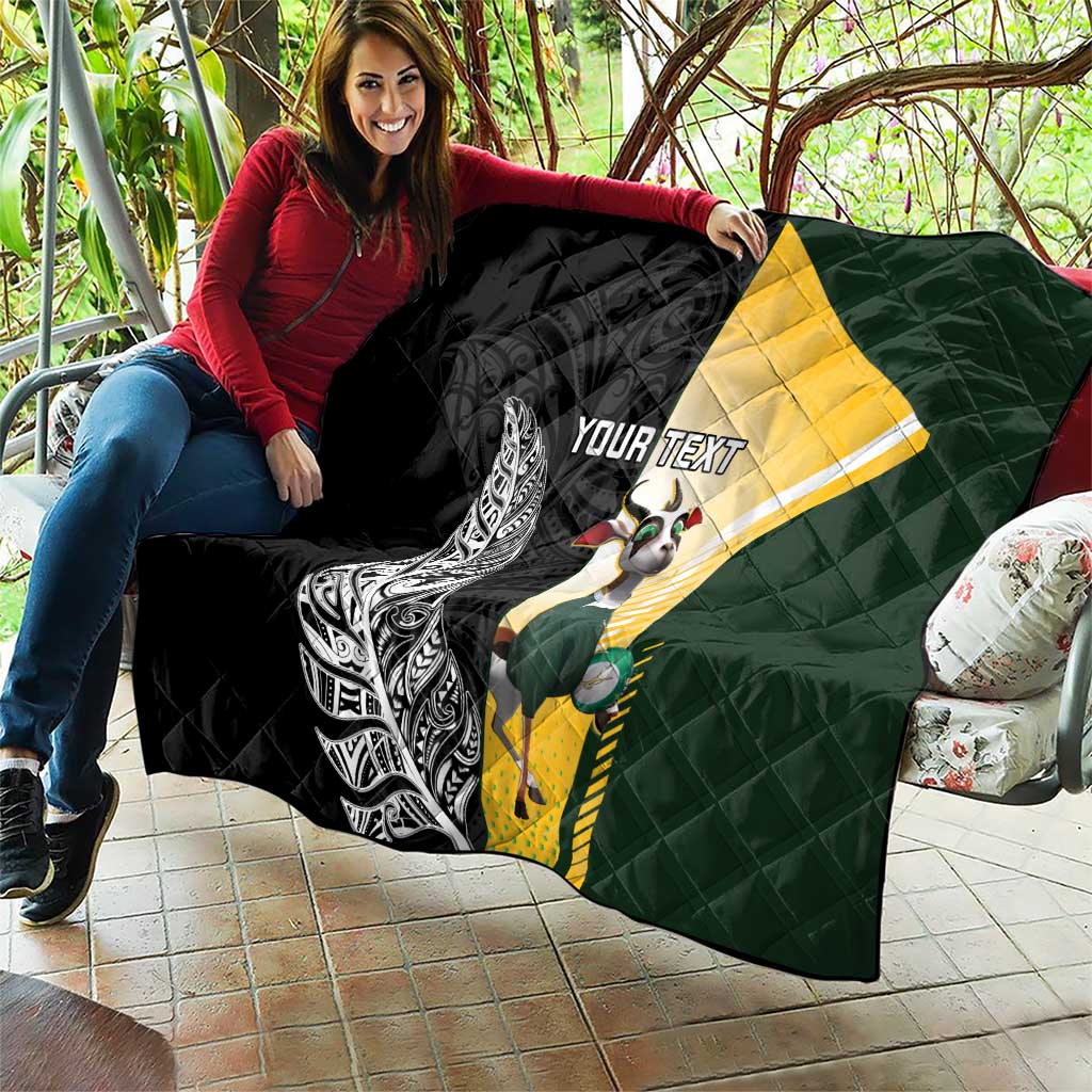 New Zealand and South Africa Rugby Custom Quilt Maori Silver Fern Springbok Together - Vibe Hoodie