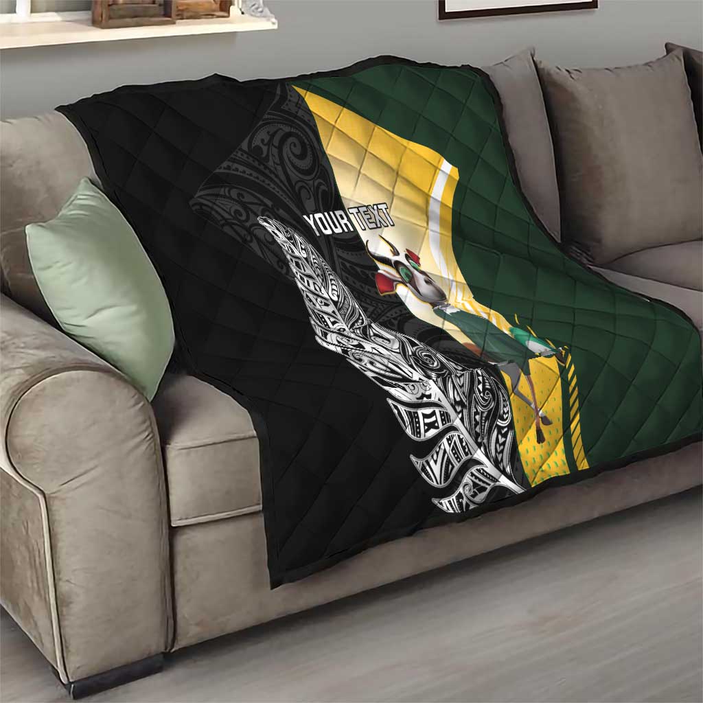New Zealand and South Africa Rugby Custom Quilt Maori Silver Fern Springbok Together - Vibe Hoodie