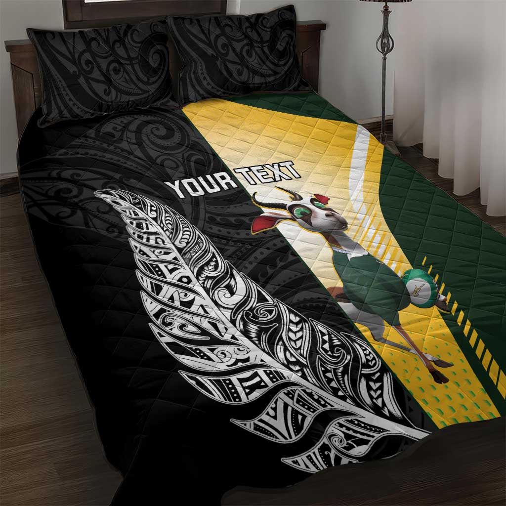 New Zealand and South Africa Rugby Custom Quilt Bed Set Maori Silver Fern Springbok Together - Vibe Hoodie