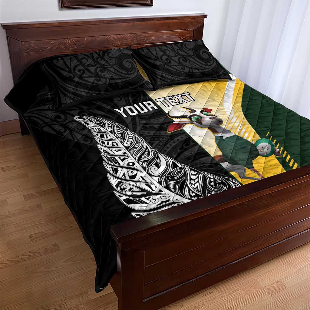 New Zealand and South Africa Rugby Custom Quilt Bed Set Maori Silver Fern Springbok Together - Vibe Hoodie