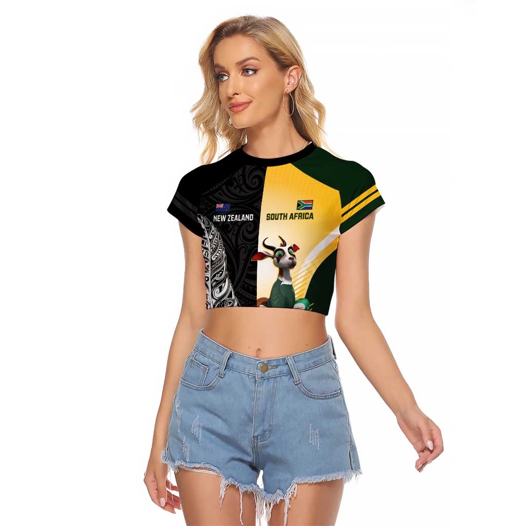 New Zealand and South Africa Rugby Custom Raglan Cropped T Shirt Maori Silver Fern Springbok Together - Vibe Hoodie