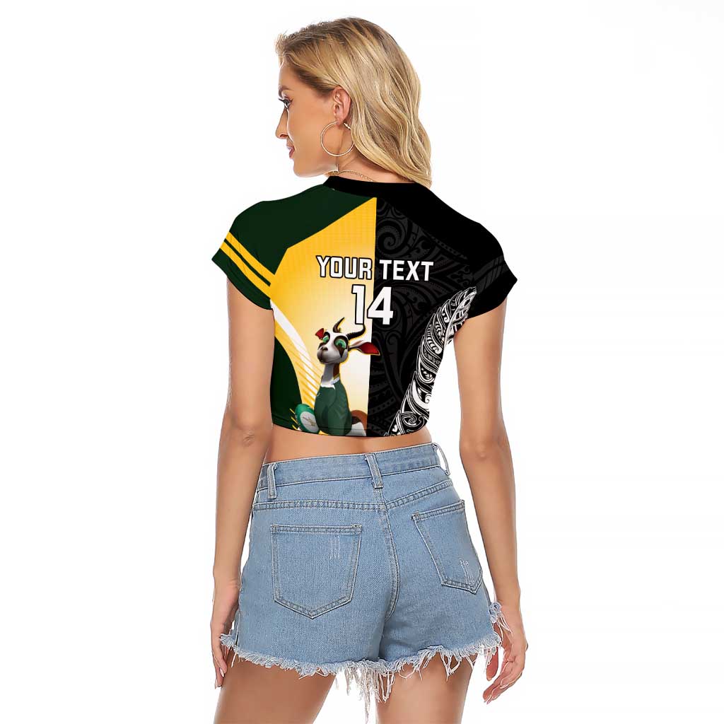 New Zealand and South Africa Rugby Custom Raglan Cropped T Shirt Maori Silver Fern Springbok Together - Vibe Hoodie