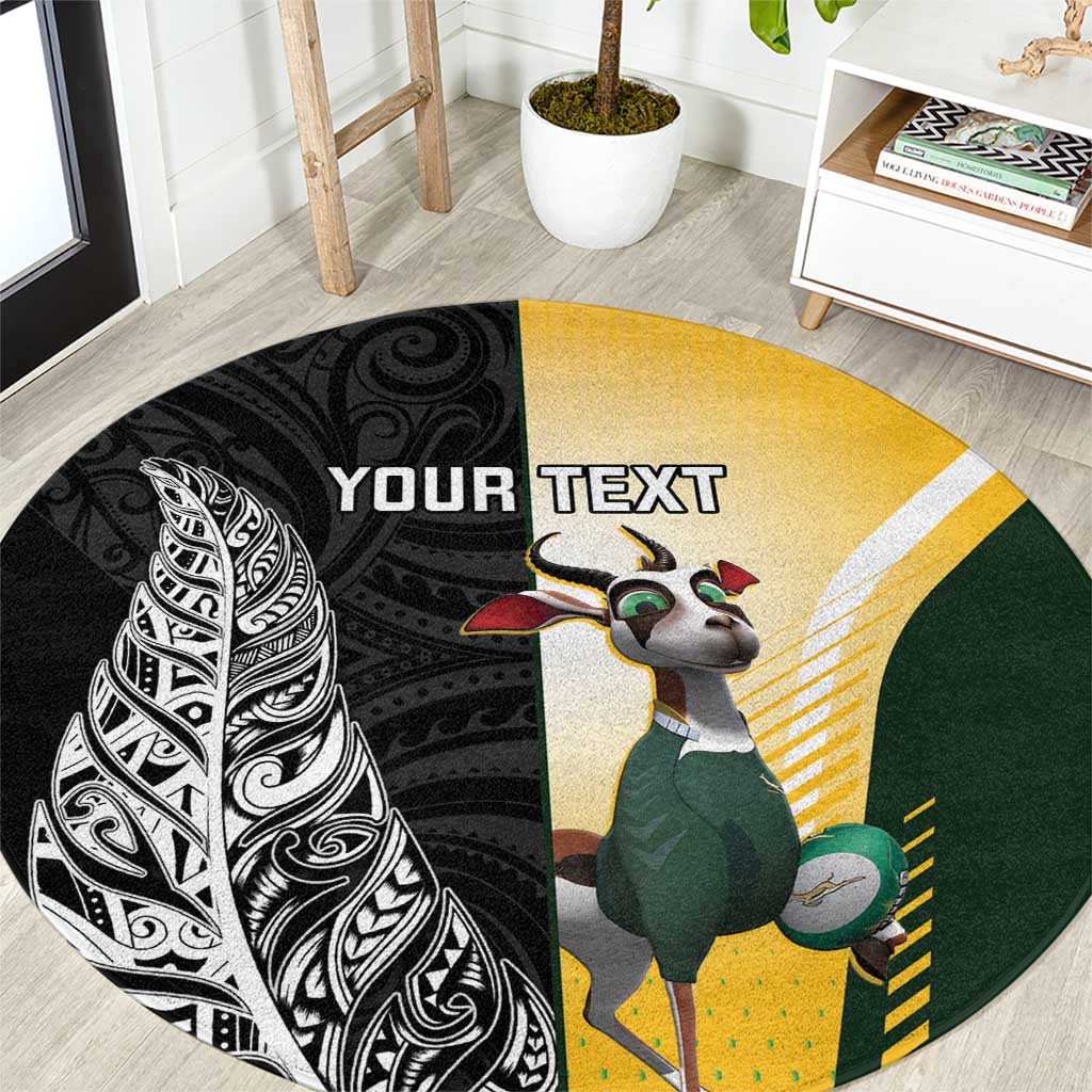 New Zealand and South Africa Rugby Custom Round Carpet Maori Silver Fern Springbok Together - Vibe Hoodie