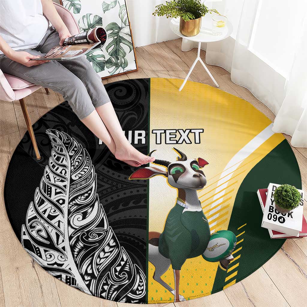 New Zealand and South Africa Rugby Custom Round Carpet Maori Silver Fern Springbok Together - Vibe Hoodie