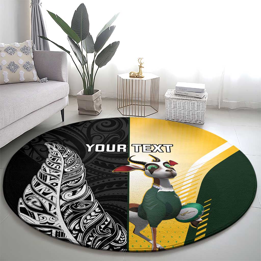 New Zealand and South Africa Rugby Custom Round Carpet Maori Silver Fern Springbok Together - Vibe Hoodie