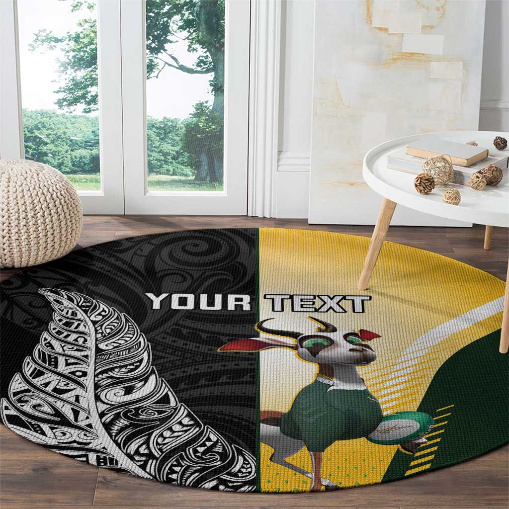 New Zealand and South Africa Rugby Custom Round Carpet Maori Silver Fern Springbok Together - Vibe Hoodie