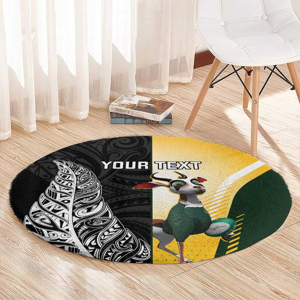 New Zealand and South Africa Rugby Custom Round Carpet Maori Silver Fern Springbok Together - Vibe Hoodie