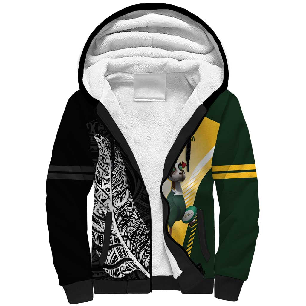 New Zealand and South Africa Rugby Custom Sherpa Hoodie Maori Silver Fern Springbok Together - Vibe Hoodie