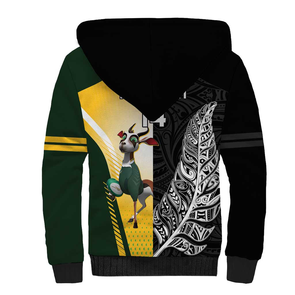 New Zealand and South Africa Rugby Custom Sherpa Hoodie Maori Silver Fern Springbok Together - Vibe Hoodie
