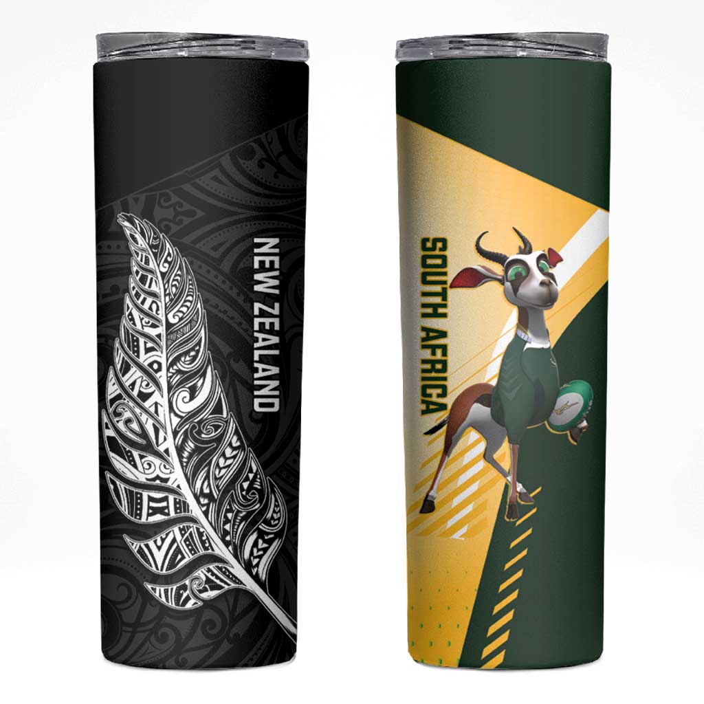 New Zealand and South Africa Rugby Skinny Tumbler Maori Silver Fern Springbok Together - Vibe Hoodie